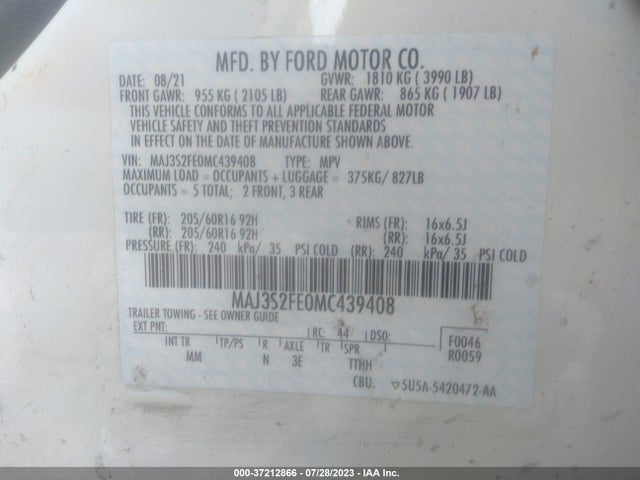2021 FORD ECOSPORT S VIN: MAJ3S2FE0MC439408