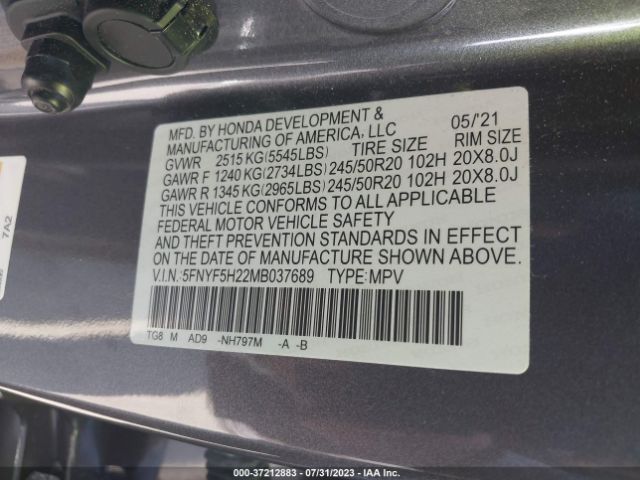 5FNYF5H22MB037689 Honda Pilot Special Edition