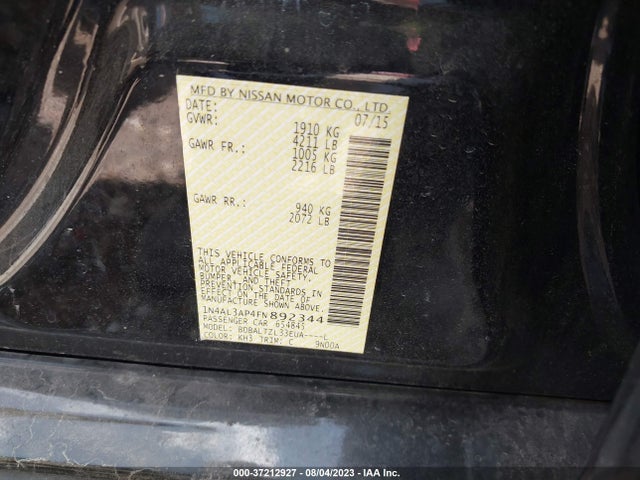 2015 NISSAN ALTIMA 2.5 SL VIN: 1N4AL3AP4FN892344
