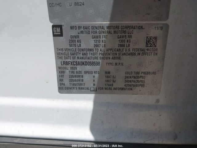 LRBFXCSA0KD058598 Buick Envision Essence