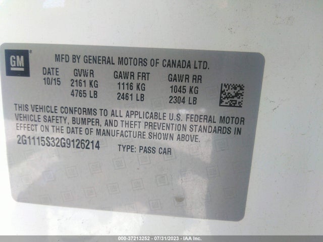 Chevrolet IMPALA LT 2016 2G1115S32G9126214 Image 9