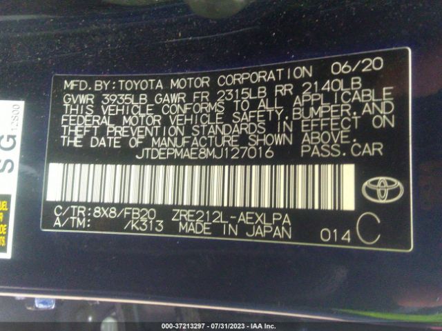 JTDEPMAE8MJ127016 Toyota COROLLA LE