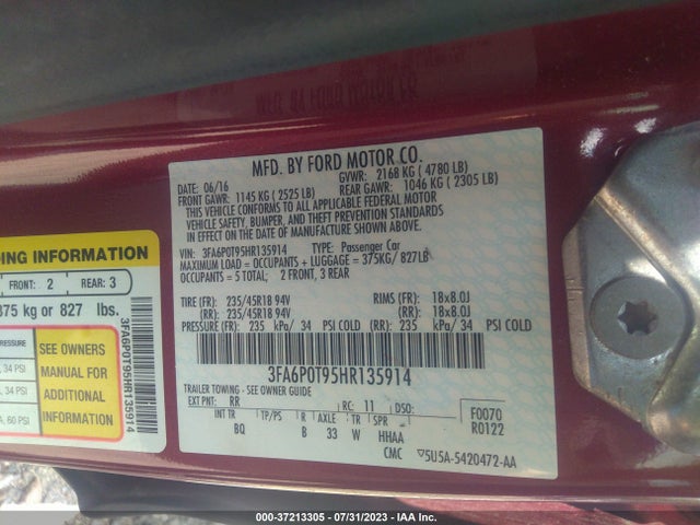 3FA6P0T95HR135914 Ford FUSION SE