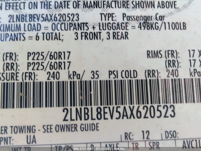2010 LINCOLN TOWN CAR EXECUTIVE L W/LIVERY PKG VIN: 2LNBL8EV5AX620523