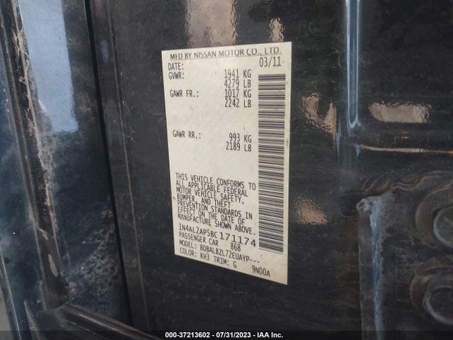 2011 NISSAN ALTIMA 2.5 S VIN: 1N4AL2AP5BC171174