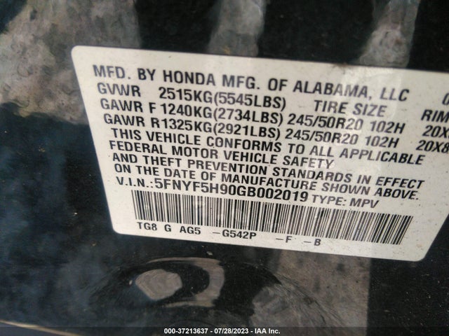 Honda Pilot Touring 2016 5FNYF5H90GB002019 Image 9
