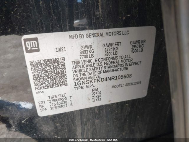 1GNSKFKD4NR105608 Chevrolet Suburban Premier