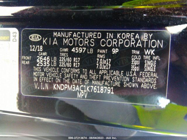 KNDPM3AC1K7618791 KIA Sportage Lx