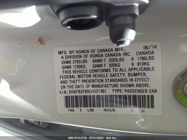 Honda Civic Sedan Ex 2014 2HGFB2F89EH531361 Image 9