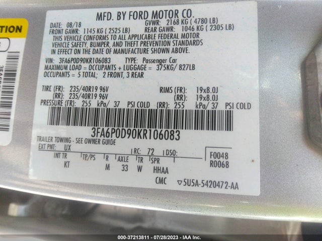 Ford Fusion Titanium 2019 3FA6P0D90KR106083 Image 9