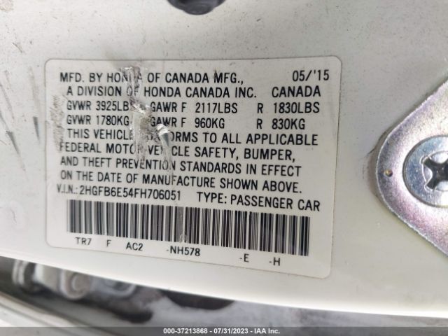 2HGFB6E54FH706051 Honda Civic Sedan Si