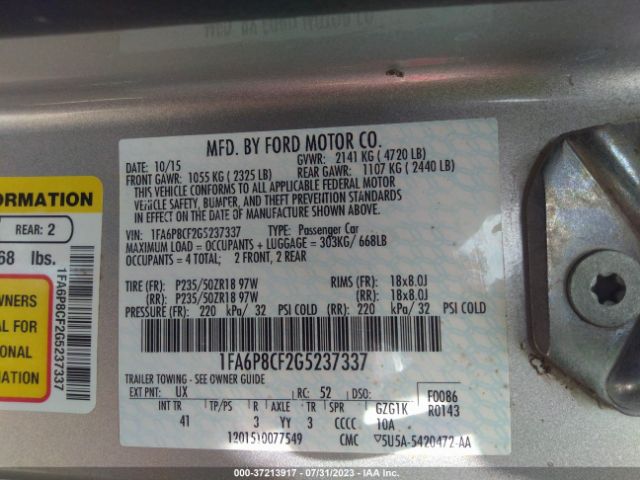 1FA6P8CF2G5237337 Ford MUSTANG GT