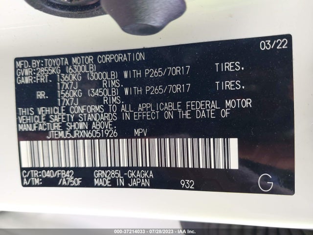 Toyota 4RUNNER SR5 2022 JTEMU5JRXN6051926 Image 9