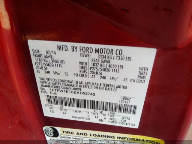 1FTFW1ET8EKD52742 Ford F-150 Xl/xlt/fx4/lariat