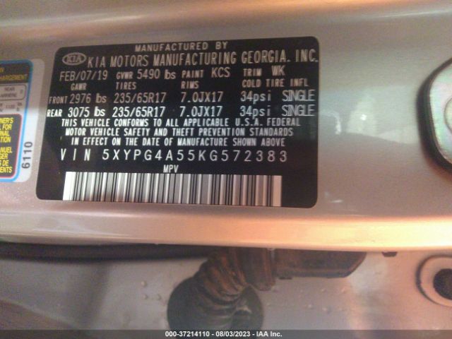 5XYPG4A55KG572383 KIA Sorento Lx V6