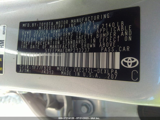 Toyota COROLLA LE 2021 5YFEPMAE0MP213237 Image 9