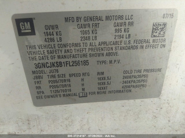 Chevrolet TRAX LS 2015 3GNCJKSB1FL256185 Image 9