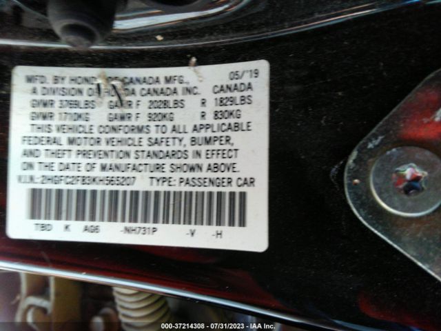 2HGFC2F83KH565207 Honda Civic Sedan Sport