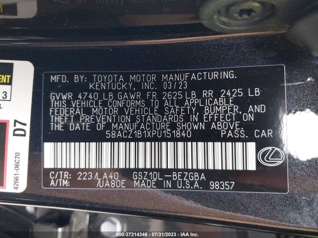 2023 Lexus ES, VIN: 58ACZ1B1XPU151840