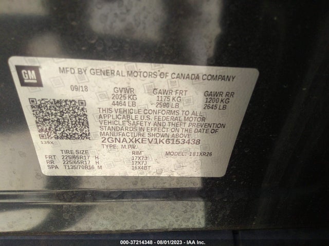 Chevrolet EQUINOX LT 2019 2GNAXKEV1K6153438 Image 9