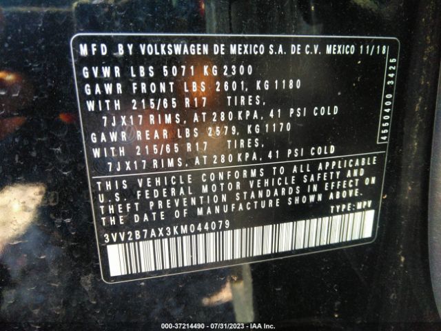 2019 VOLKSWAGEN TIGUAN 3VV2B7AX3KM044079 Photo 8