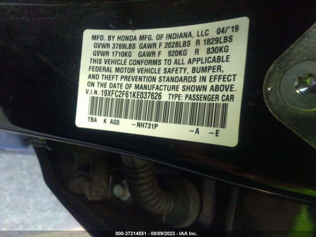 Honda Civic Sedan Lx 2019 19XFC2F61KE037626 Image 9