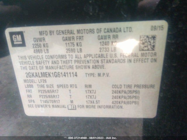 2016 GMC TERRAIN SLE VIN: 2GKALMEK1G6141114