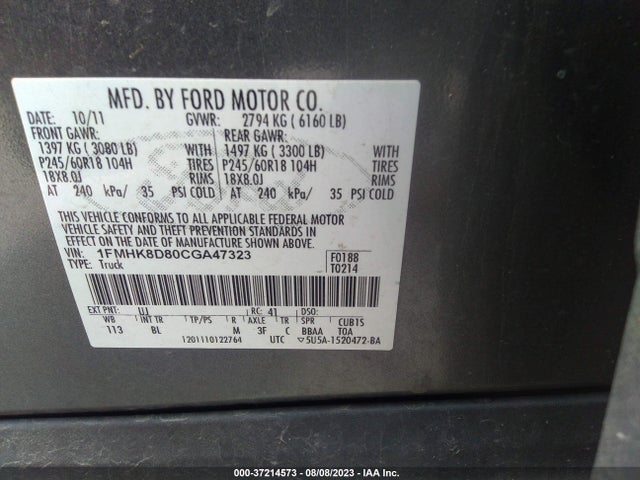 2012 FORD EXPLORER XLT VIN: 1FMHK8D80CGA47323