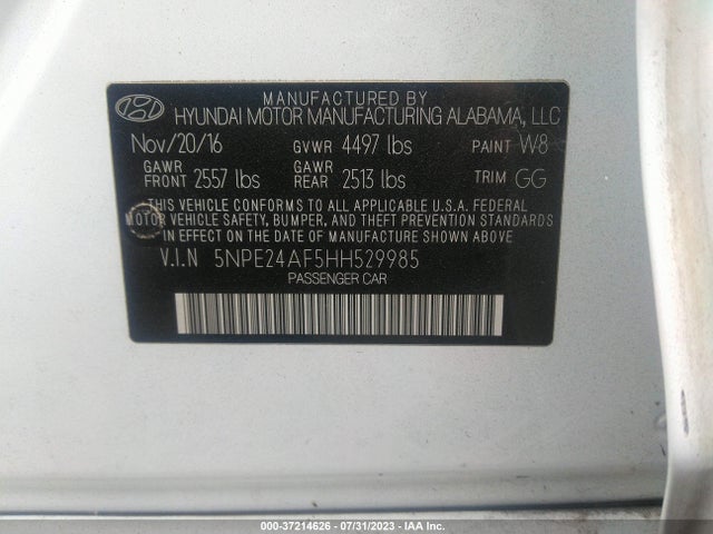 Hyundai Sonata 2.4l 2017 5NPE24AF5HH529985 Image 9