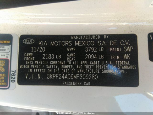 3KPF34AD9ME309280 KIA Forte Gt-line