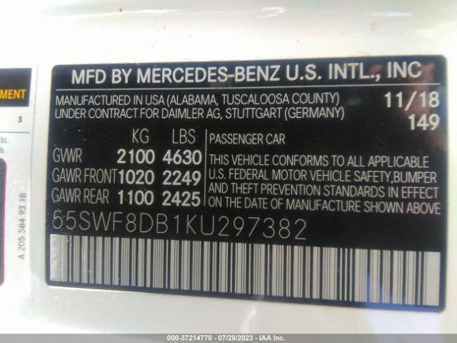 55SWF8DB1KU297382 Mercedes-Benz C-class C 300