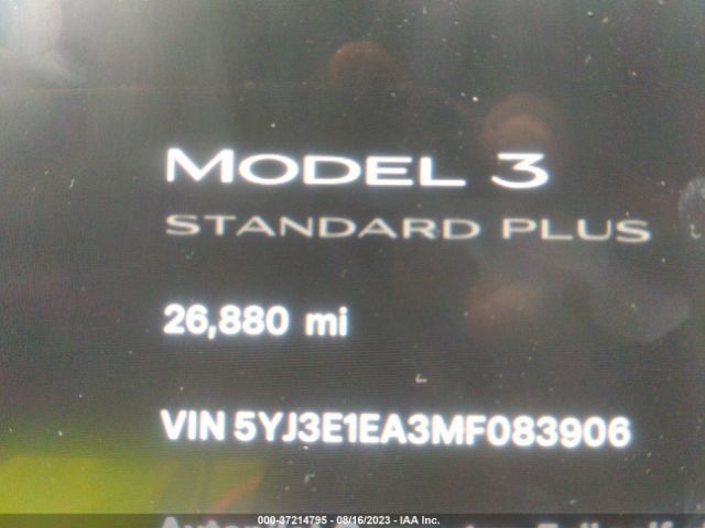 5YJ3E1EA3MF083906 Tesla Model 3 Standard Range Plus