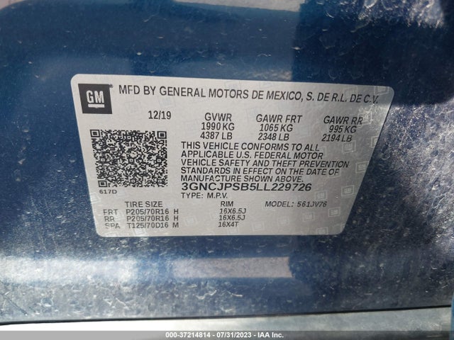 Chevrolet Trax Lt 2020 3GNCJPSB5LL229726 Image 9