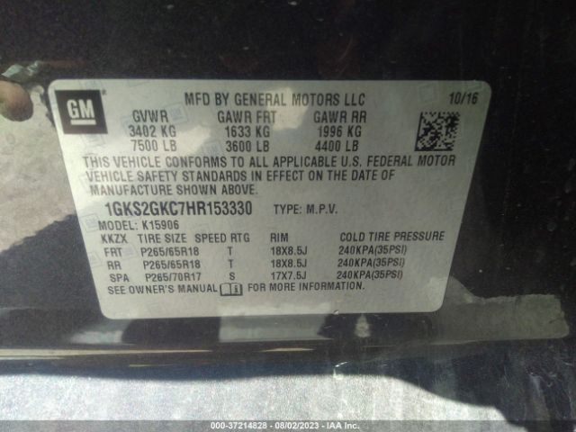 1GKS2GKC7HR153330 GMC Yukon Xl Slt