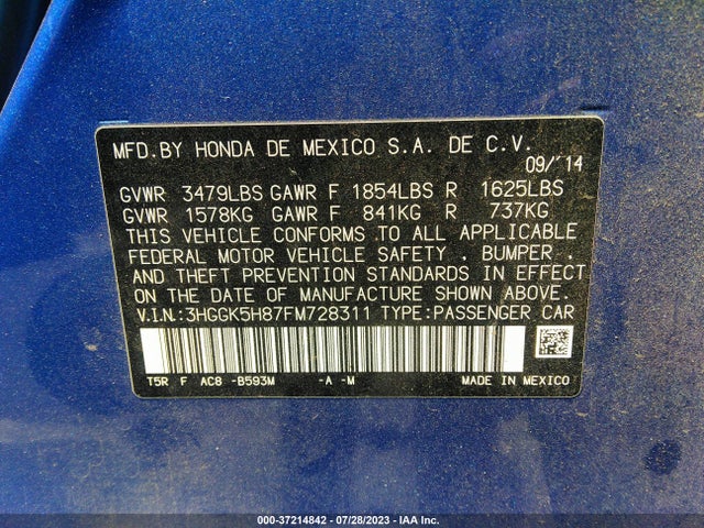 Honda Fit Ex-l/ex 2015 3HGGK5H87FM728311 Image 15