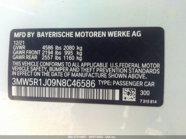 3MW5R1J09N8C46586 BMW 3 Series 330i