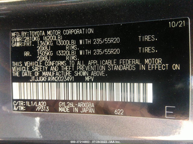 2022 Lexus RX, VIN: JTJJGKFA9N2023491