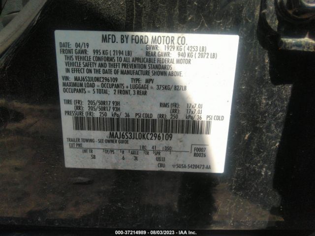 MAJ6S3JL0KC296109 Ford Ecosport Ses