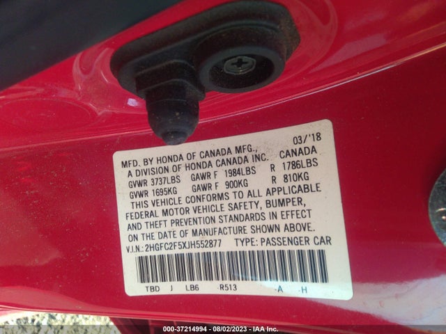 Honda Civic Sedan Lx 2018 2HGFC2F5XJH552877 Image 16