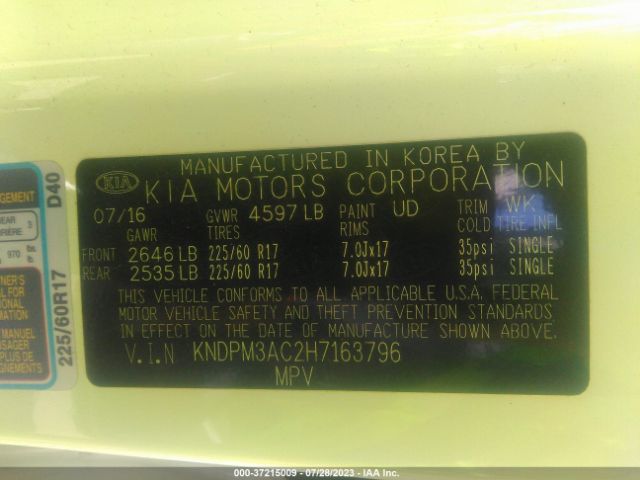 KNDPM3AC2H7163796 KIA Sportage Lx