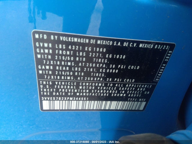 3VVEX7B2XPM344551 Volkswagen TAOS SE