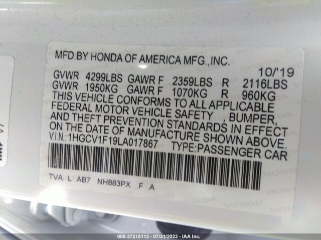 Honda ACCORD LX 2020 1HGCV1F19LA017867 Image 9