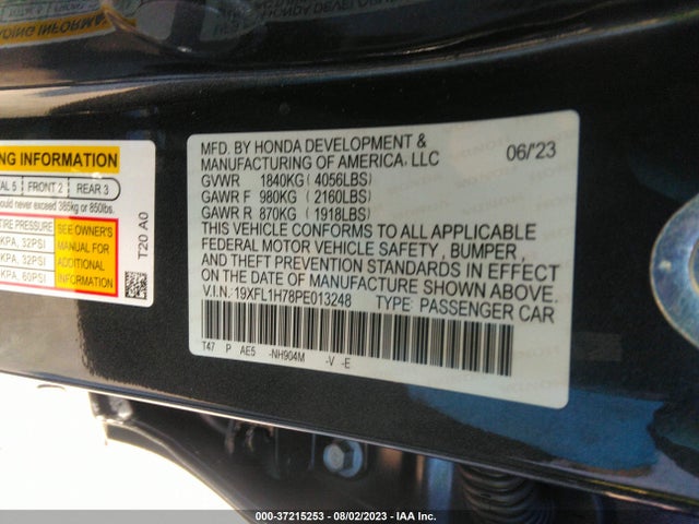 2023 HONDA CIVIC HATCHBACK EX-L VIN: 19XFL1H78PE013248