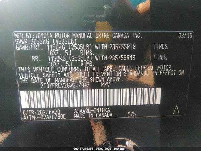 Toyota Rav4 Limited 2016 2T3YFREV2GW267947 Image 16