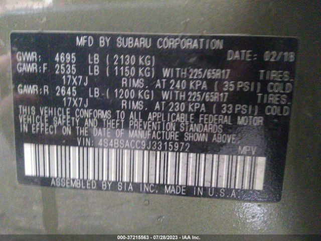 4S4BSACC9J3315972 Subaru Outback Premium