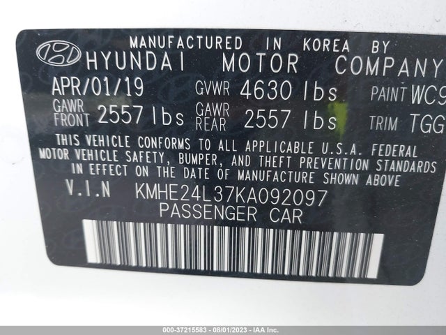 Hyundai Sonata Hybrid Se 2019 KMHE24L37KA092097 Image 15
