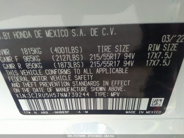 3CZRU5H57NM739244 Honda HR-V EX