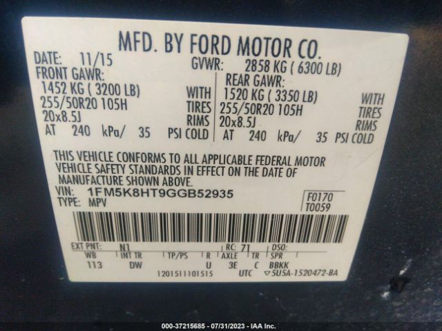1FM5K8HT9GGB52935 Ford Explorer Platinum
