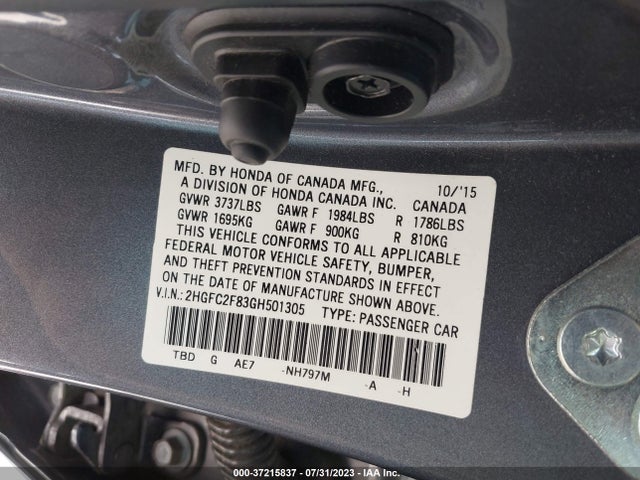 Honda Civic Sedan Ex 2016 2HGFC2F83GH501305 Image 9