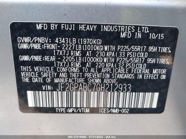 JF2GPABC7GH212933 Subaru Crosstrek Premium